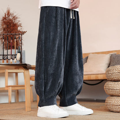 Buddha Stones Casual Solid Color Simple Design Men's Cotton Pants With Pockets