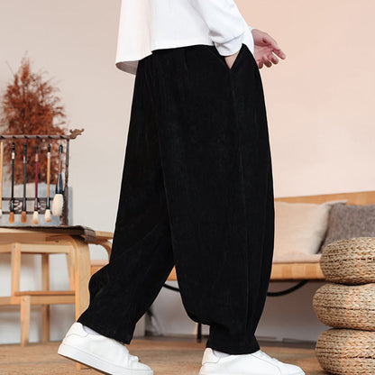 Buddha Stones Casual Solid Color Simple Design Men's Cotton Pants With Pockets