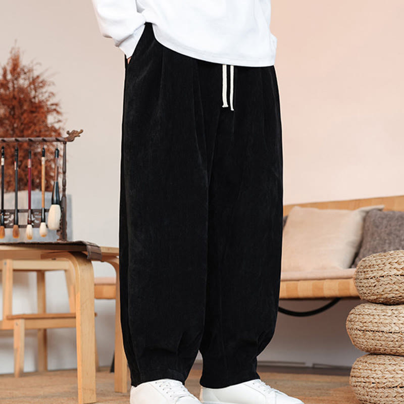 Buddha Stones Casual Solid Color Simple Design Men's Cotton Pants With Pockets