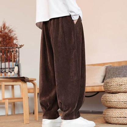 Buddha Stones Casual Solid Color Simple Design Men's Cotton Pants With Pockets