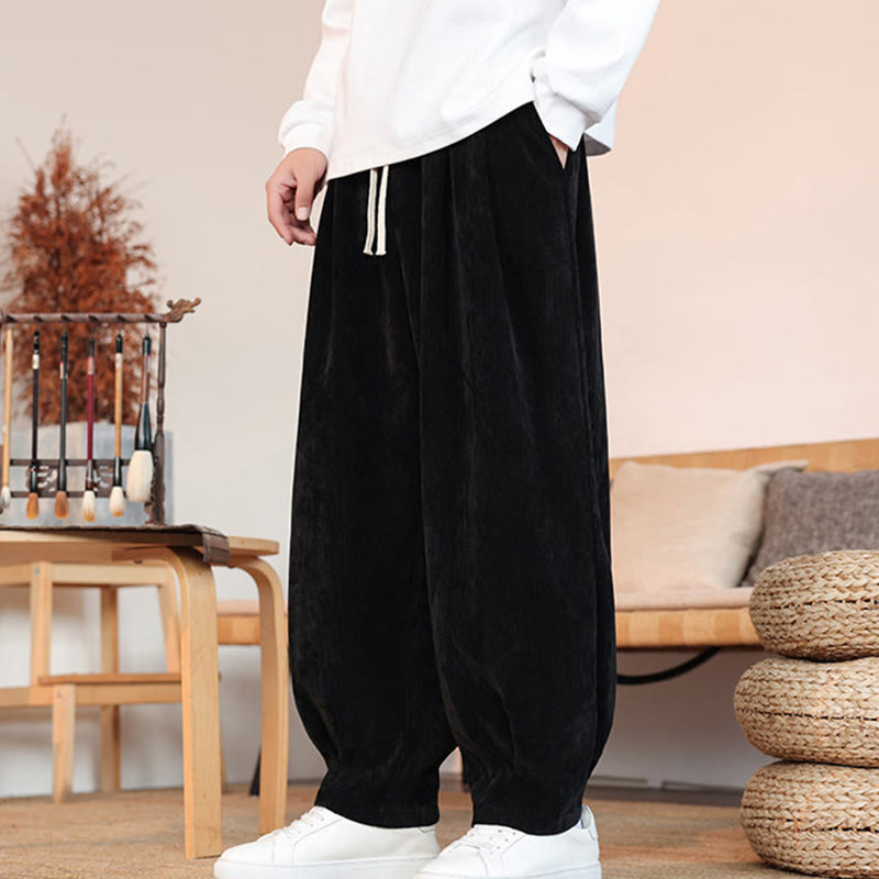 Buddha Stones Casual Solid Color Simple Design Men's Cotton Pants With Pockets
