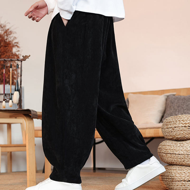 Buddha Stones Casual Solid Color Simple Design Men's Cotton Pants With Pockets