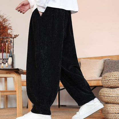 Buddha Stones Casual Solid Color Simple Design Men's Cotton Pants With Pockets