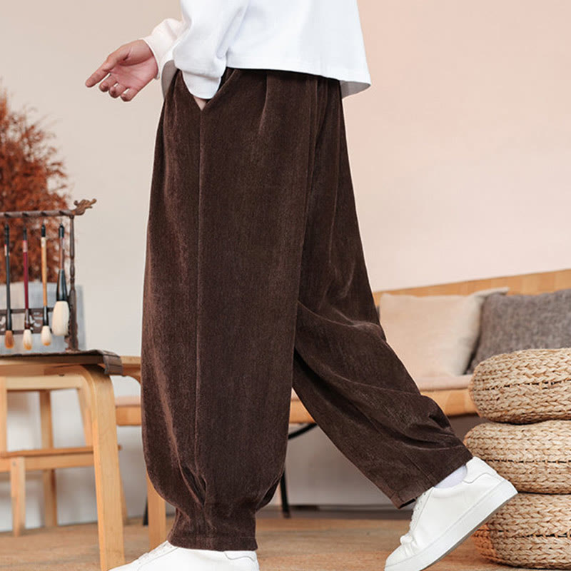 Buddha Stones Casual Solid Color Simple Design Men's Cotton Pants With Pockets