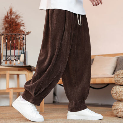 Buddha Stones Casual Solid Color Simple Design Men's Cotton Pants With Pockets