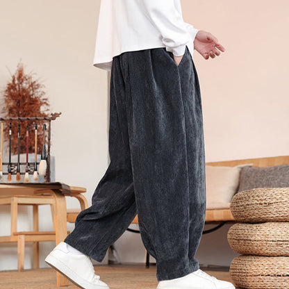 Buddha Stones Casual Solid Color Simple Design Men's Cotton Pants With Pockets