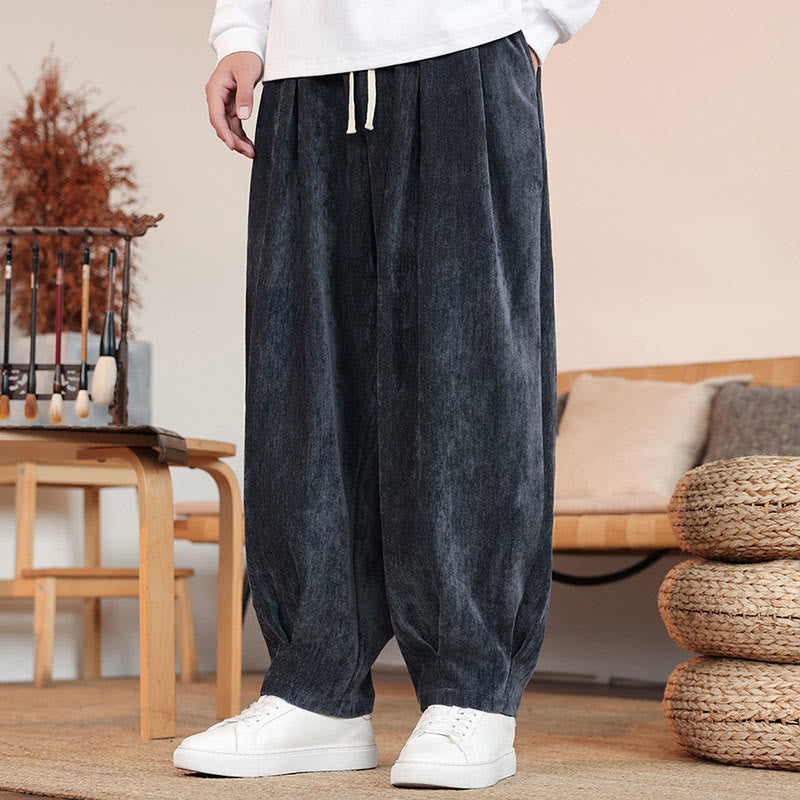Buddha Stones Casual Solid Color Simple Design Men's Cotton Pants With Pockets