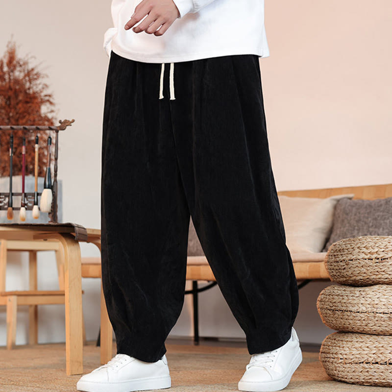 Buddha Stones Casual Solid Color Simple Design Men's Cotton Pants With Pockets
