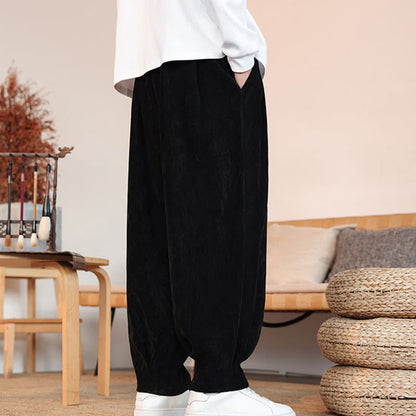 Buddha Stones Casual Solid Color Simple Design Men's Cotton Pants With Pockets