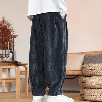 Buddha Stones Casual Solid Color Simple Design Men's Cotton Pants With Pockets