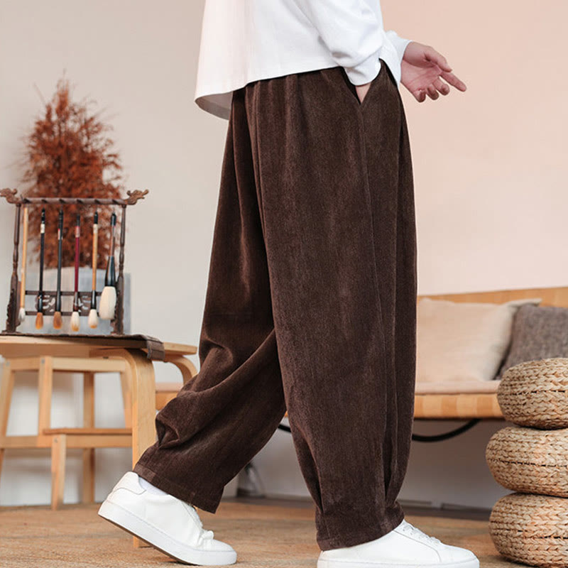 Buddha Stones Casual Solid Color Simple Design Men's Cotton Pants With Pockets