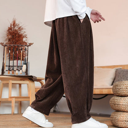 Buddha Stones Casual Solid Color Simple Design Men's Cotton Pants With Pockets