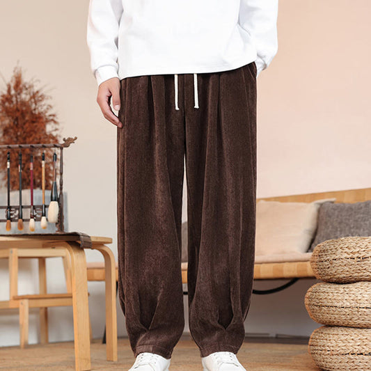 Buddha Stones Casual Solid Color Simple Design Men's Cotton Pants With Pockets