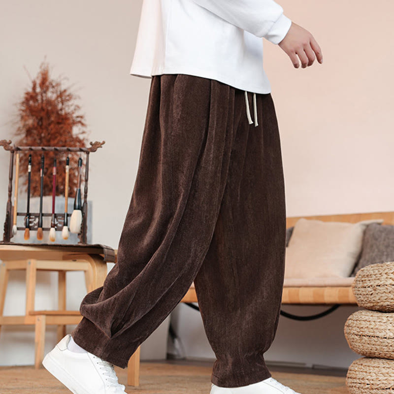 Buddha Stones Casual Solid Color Simple Design Men's Cotton Pants With Pockets