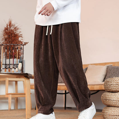 Buddha Stones Casual Solid Color Simple Design Men's Cotton Pants With Pockets