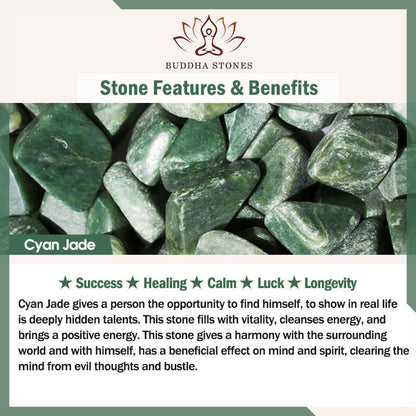 Buddha Stones 925 Sterling Silver Lotus Natural Cyan Jade Luck Bracelet