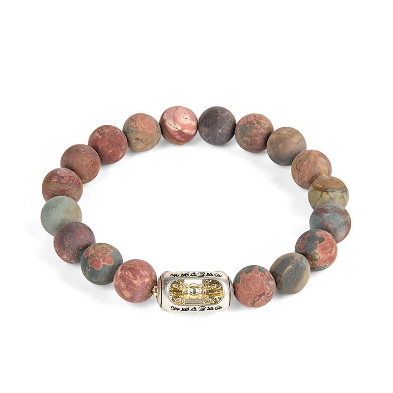 Buddha Stones Natural Picasso Jasper Om Mani Padme Hum Energy Bracelet