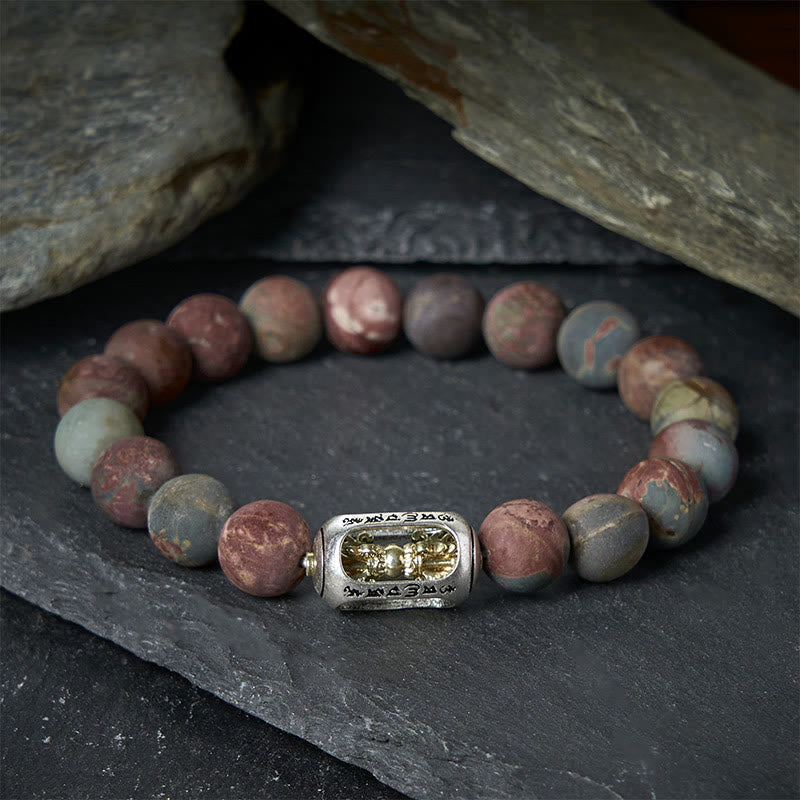 Buddha Stones Natural Picasso Jasper Om Mani Padme Hum Energy Bracelet