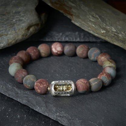 Buddha Stones Natural Picasso Jasper Om Mani Padme Hum Energy Bracelet