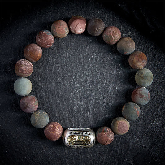 Buddha Stones Natural Picasso Jasper Om Mani Padme Hum Energy Bracelet