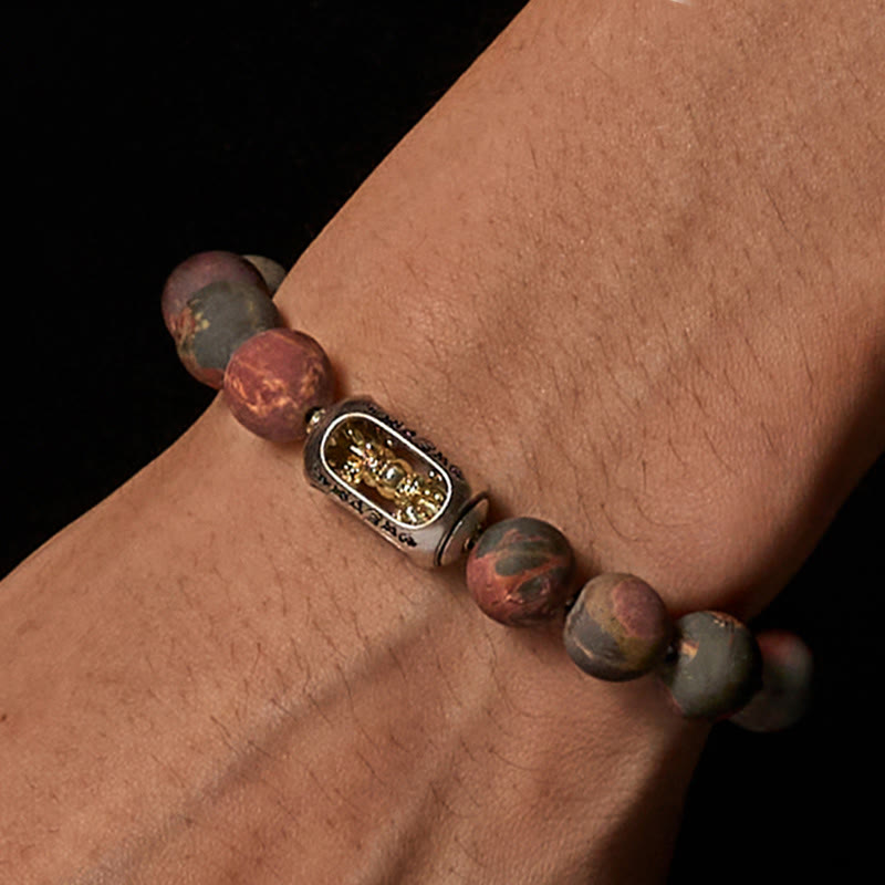 Buddha Stones Natural Picasso Jasper Om Mani Padme Hum Energy Bracelet