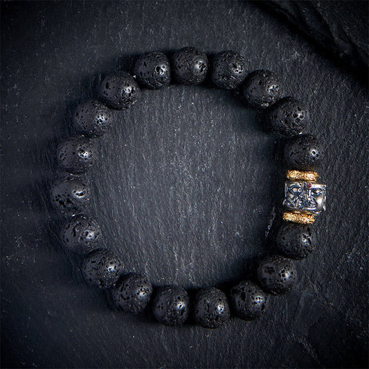 Buddha Stones Natural Lava Rock Buddha Face Support Bracelet
