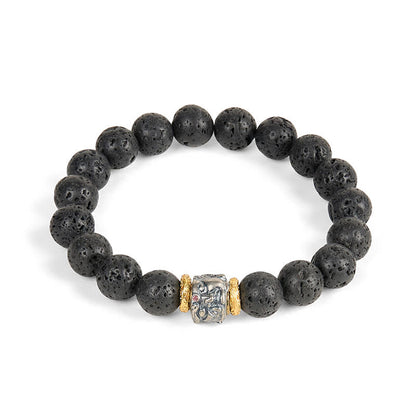 Buddha Stones Natural Lava Rock Buddha Face Support Bracelet