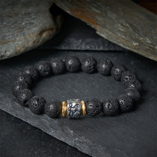 Buddha Stones Natural Lava Rock Buddha Face Support Bracelet