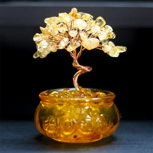 Buddha Stones Various Crystal Citrine Amethyst Pink Crystal Tree Prosperity Home Decoration