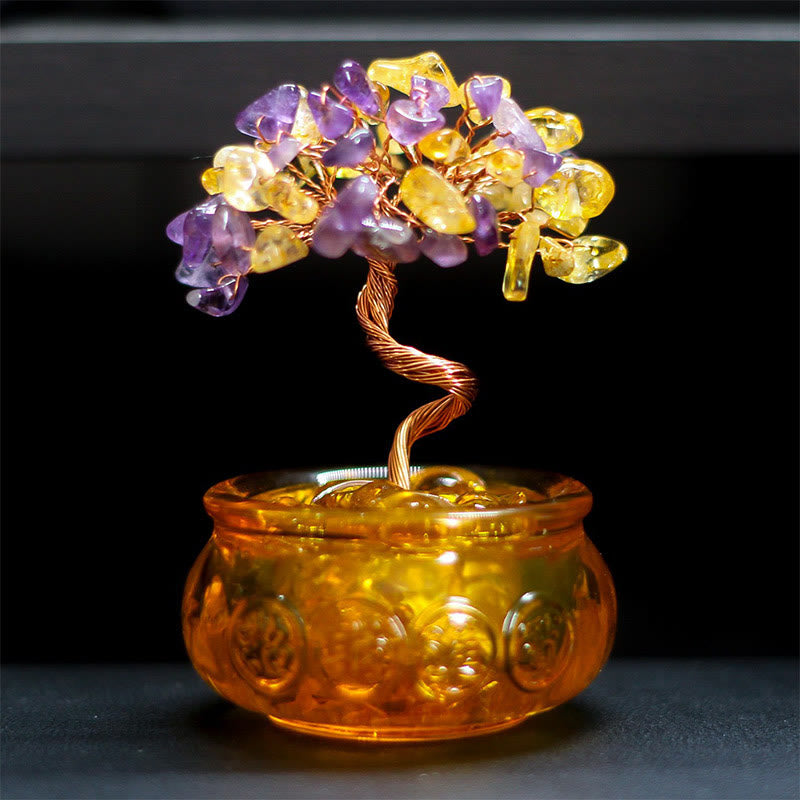 Buddha Stones Various Crystal Citrine Amethyst Pink Crystal Tree Prosperity Home Decoration