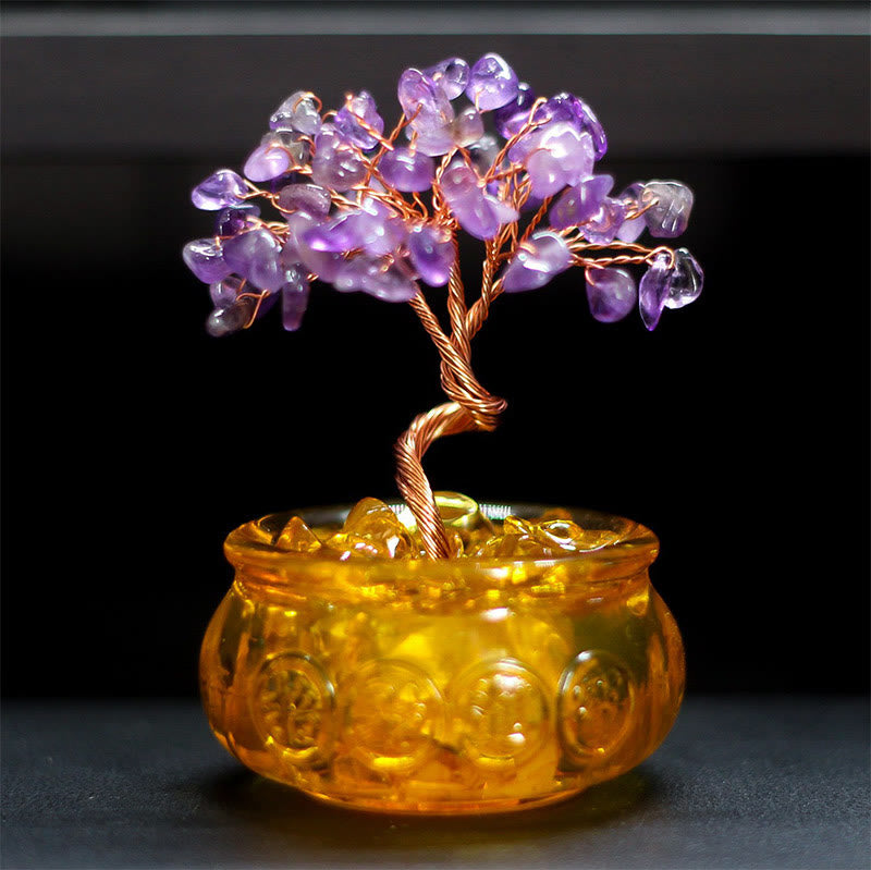 Buddha Stones Various Crystal Citrine Amethyst Pink Crystal Tree Prosperity Home Decoration