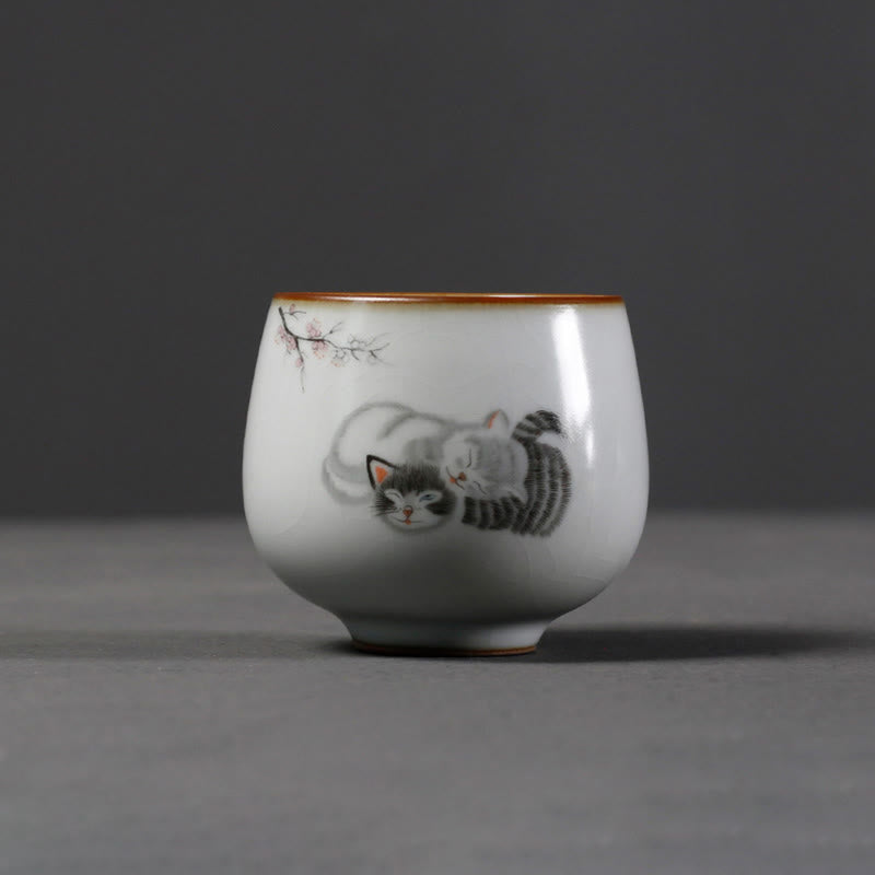 Buddha Stones Cute Cat Branches Teacup Kung Fu Tea Cup With Gift Box