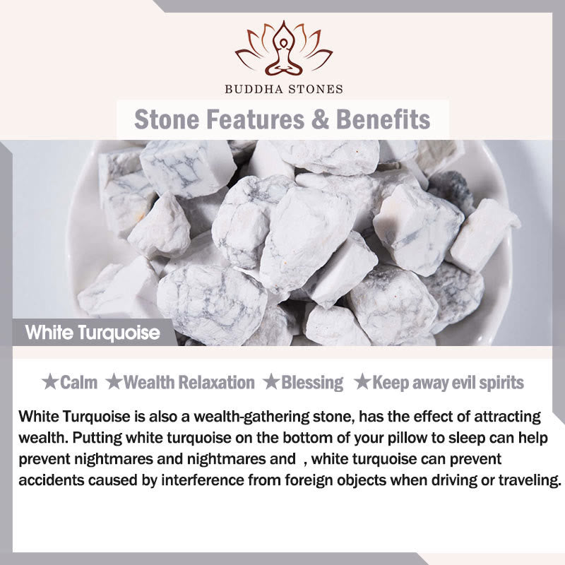 Buddha Stones 925 Sterling Silver Lotus Design Natural White Turquoise Wealth Bracelet