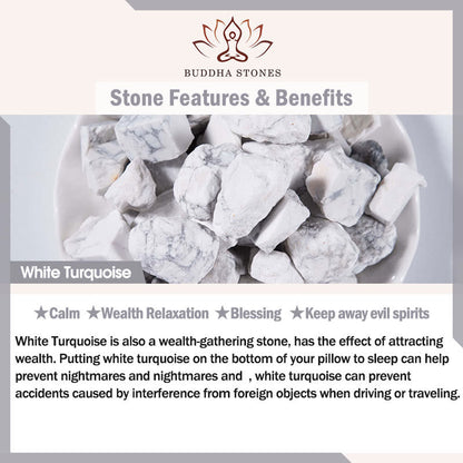 Buddha Stones 925 Sterling Silver Lotus Design Natural White Turquoise Wealth Bracelet