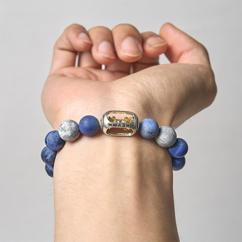 Buddha Stones Natural Sodalite Grey Jasper Om Mani Padme Hum Harmony Bracelet
