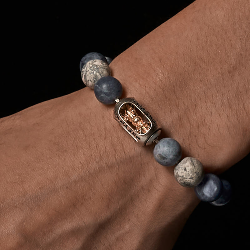 Buddha Stones Natural Sodalite Grey Jasper Om Mani Padme Hum Harmony Bracelet