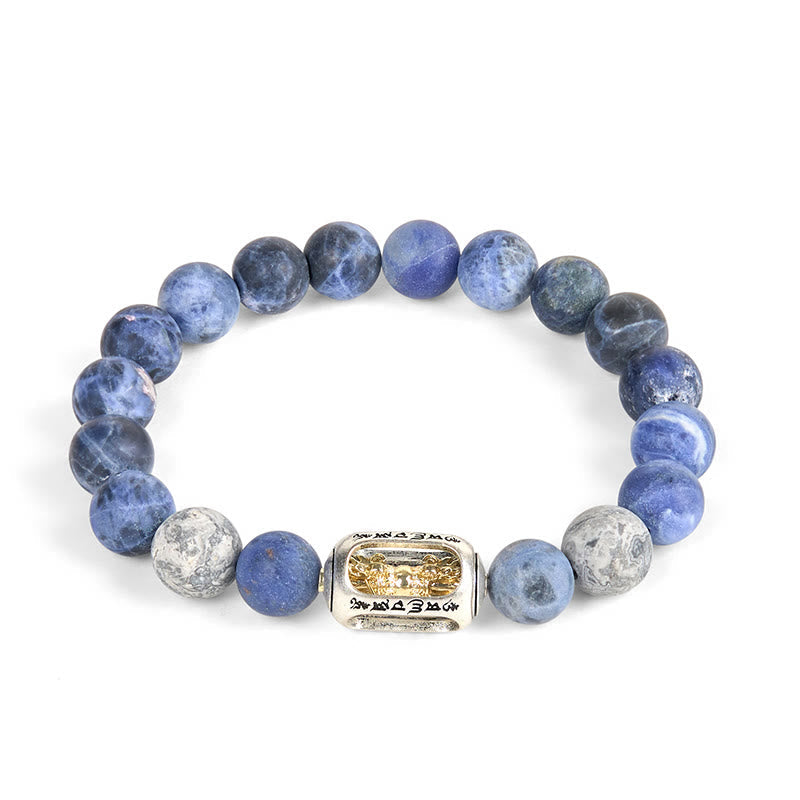 Buddha Stones Natural Sodalite Grey Jasper Om Mani Padme Hum Harmony Bracelet