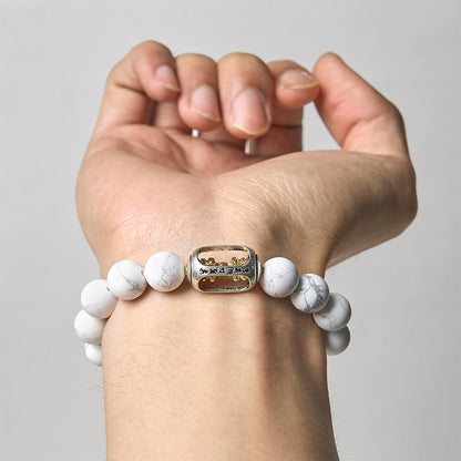 Buddha Stones Natural White Turquoise Bead Om Mani Padme Hum Blessing Bracelet