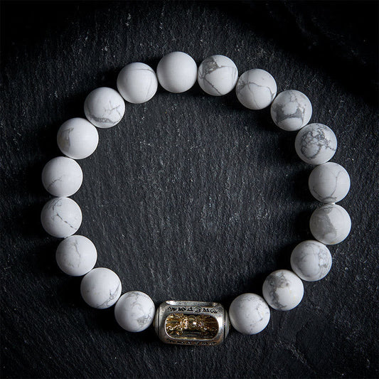 Buddha Stones Natural White Turquoise Bead Om Mani Padme Hum Blessing Bracelet