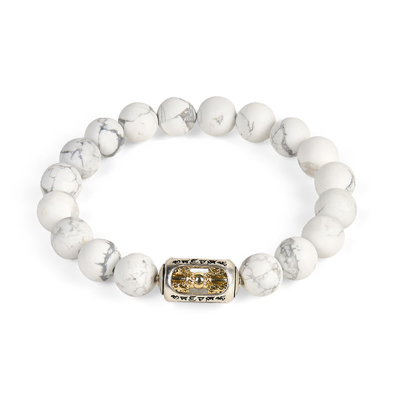 Buddha Stones Natural White Turquoise Bead Om Mani Padme Hum Blessing Bracelet