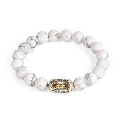 Buddha Stones Natural White Turquoise Bead Om Mani Padme Hum Blessing Bracelet