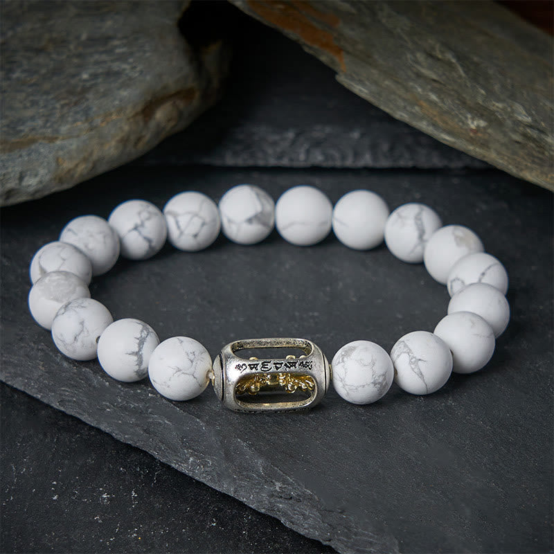 Buddha Stones Natural White Turquoise Bead Om Mani Padme Hum Blessing Bracelet