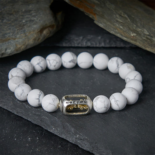 Buddha Stones Natural White Turquoise Bead Om Mani Padme Hum Blessing Bracelet