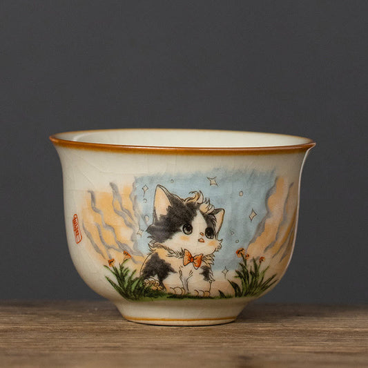 Buddha Stones Cute Bow Tie Cat Teacup Kung Fu Tea Cup