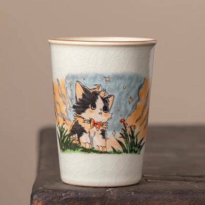 Buddha Stones Cute Bow Tie Cat Teacup Kung Fu Tea Cup