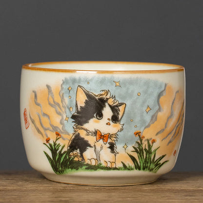 Buddha Stones Cute Bow Tie Cat Teacup Kung Fu Tea Cup