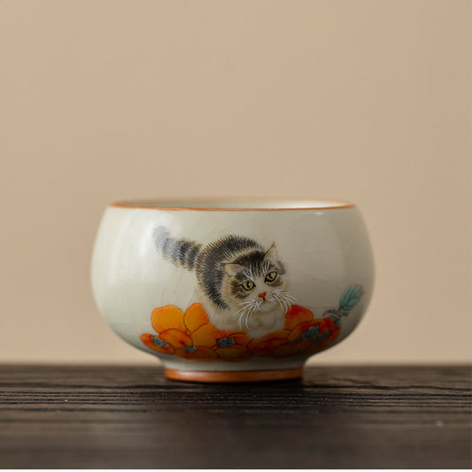 Buddha Stones Cute Persimmon Cat Teacup Kung Fu Tea Cup