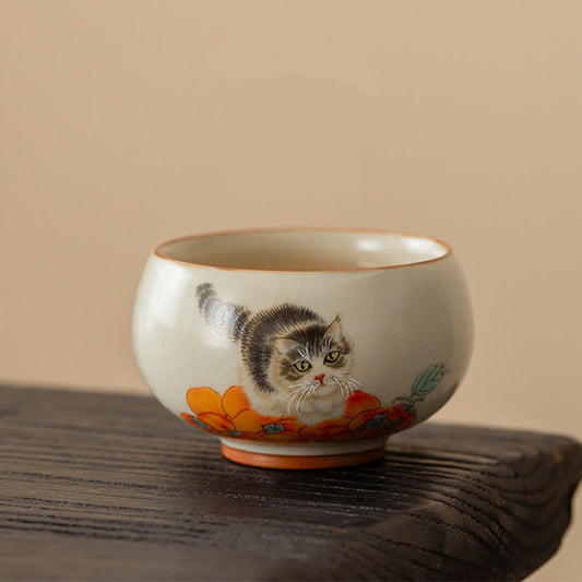 Buddha Stones Cute Persimmon Cat Teacup Kung Fu Tea Cup