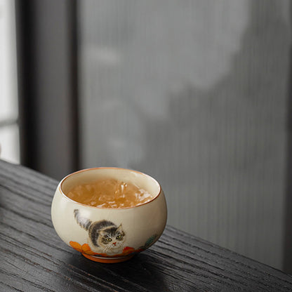 Buddha Stones Cute Persimmon Cat Teacup Kung Fu Tea Cup