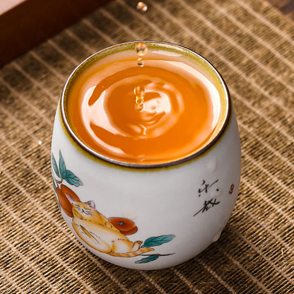 Buddha Stones Cute Lying Cat Branches Teacup Kung Fu Tea Cup With Gift Box